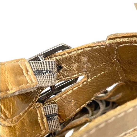 Cynthia Vincent Jett Wedge Leather Sandals 7.5 Buckle Heel Stones Cut Out - Picture 7 of 15